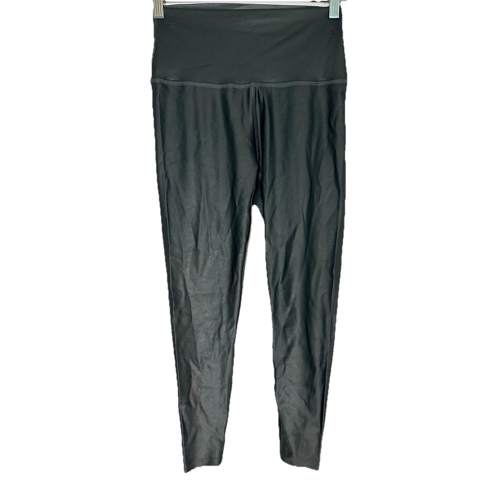 Beyond Yoga Women's LARGE Metallic Dark Grey Silver Sheen Leggings Futuristic